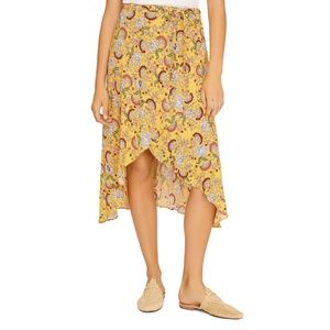 EUC Sanctuary Jamie Hi-low Faux Wrap Yellow Floral Midi Skirt